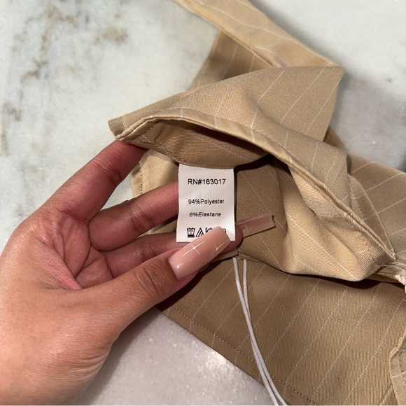 Princess Polly Beige Pinstripe Square Neck Crop Top - Picture 5 of 7